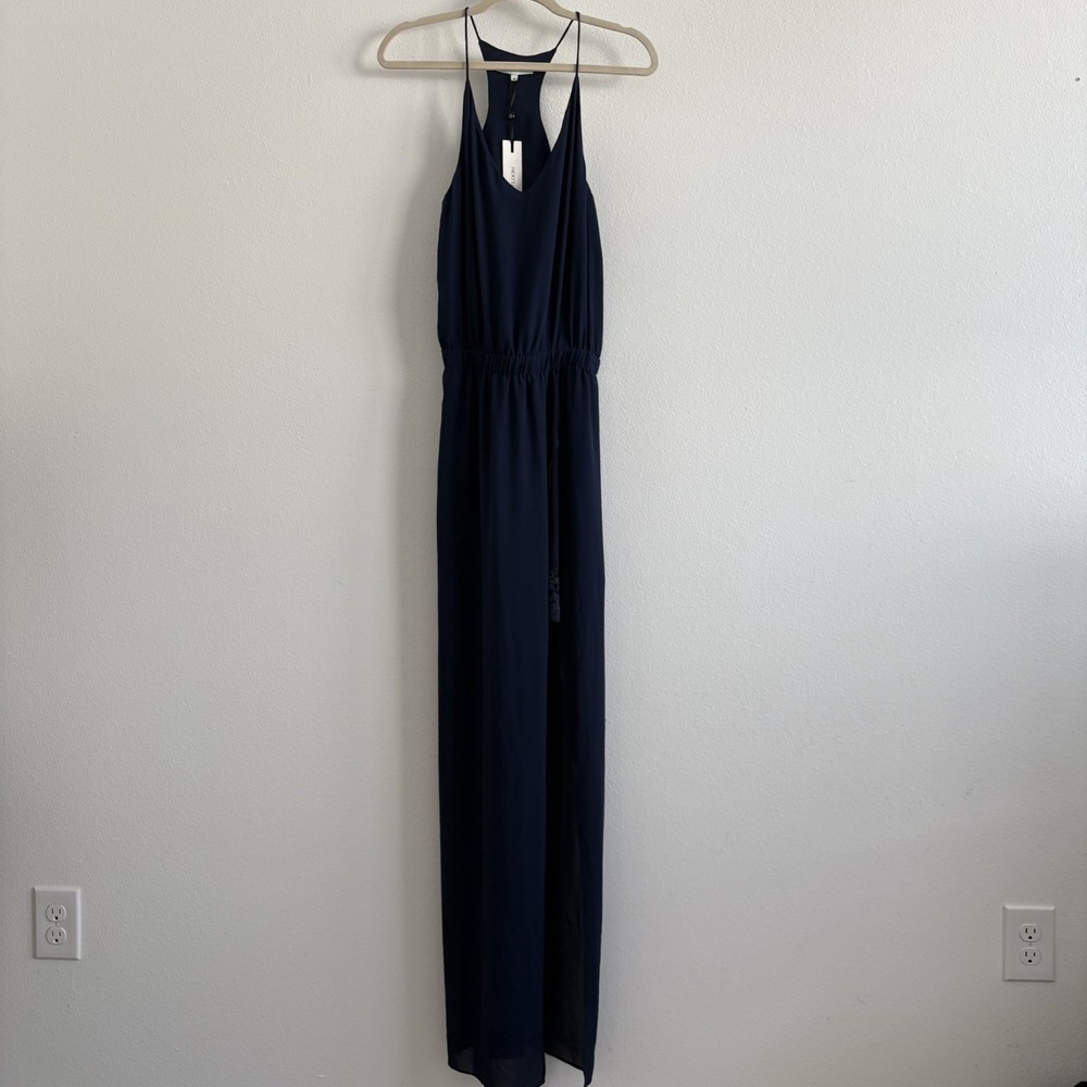 Heartloom‎ Dress Women S Anndra Indigo Maxi Side Slit Lace Trim Blouson New